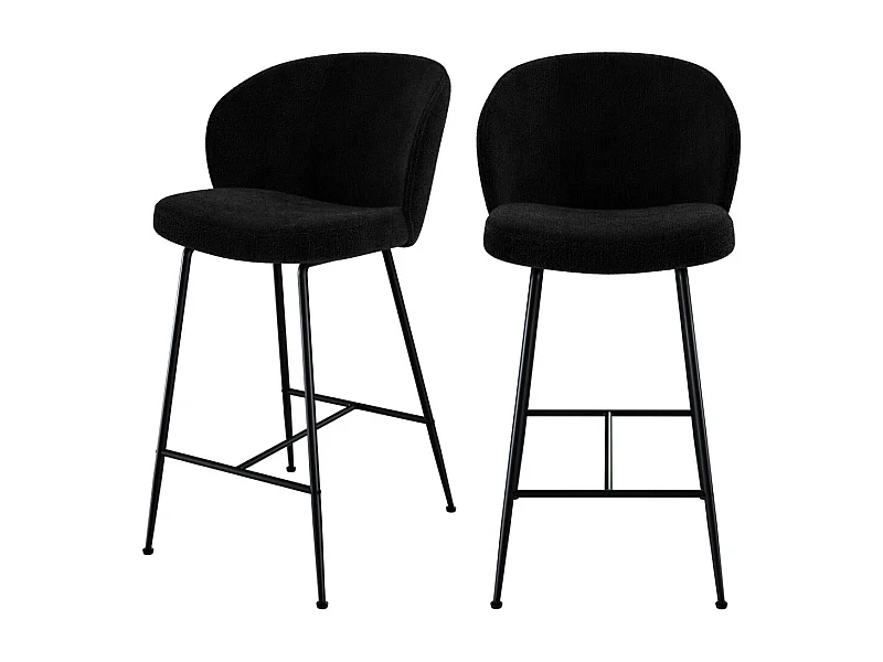 Lot de 2 chaises pour îlot central 66 cm en tissu bouclé noir - Groom