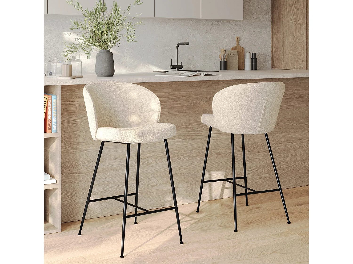 Set di 2 sedie per isola centrale in tessuto beige 66 cm - Groom