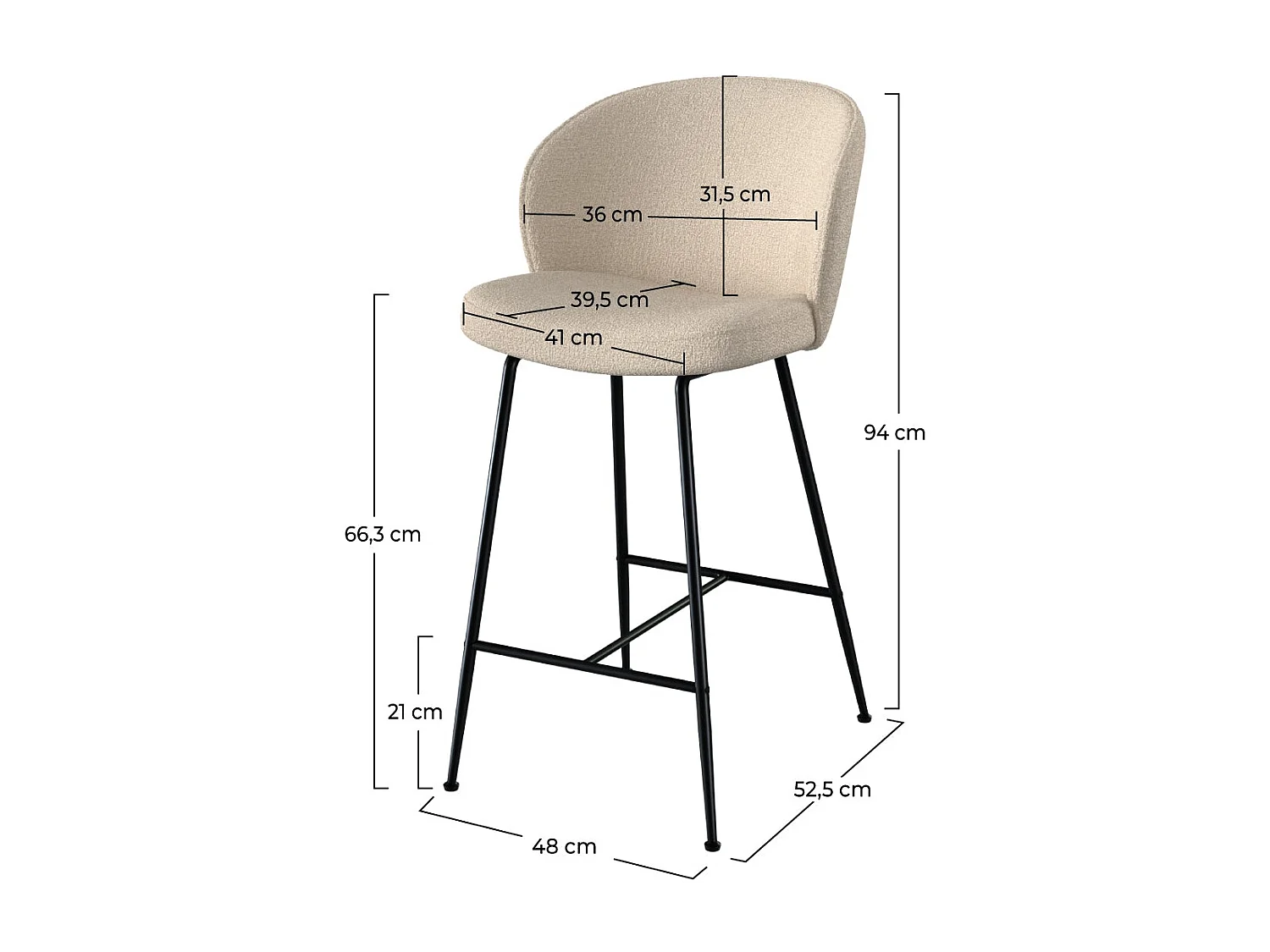 Set di 2 sedie per isola centrale in tessuto beige 66 cm - Groom