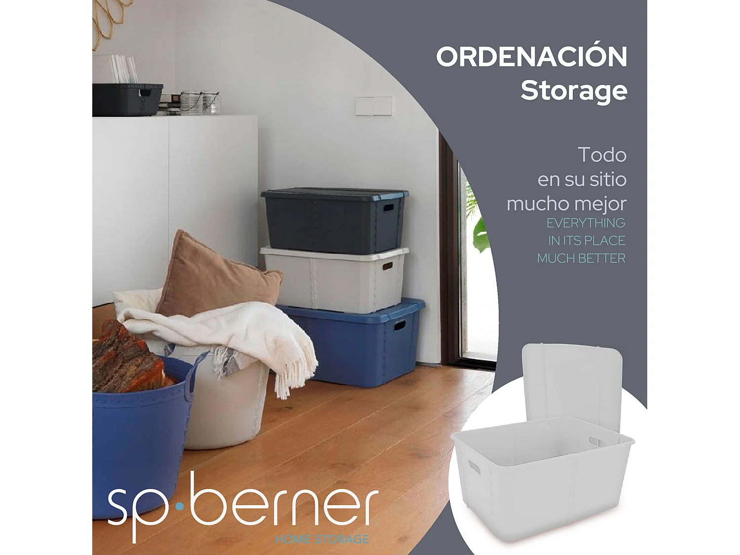 4x Boîte de rangement Life story avec couvercle petit 15l gris clair