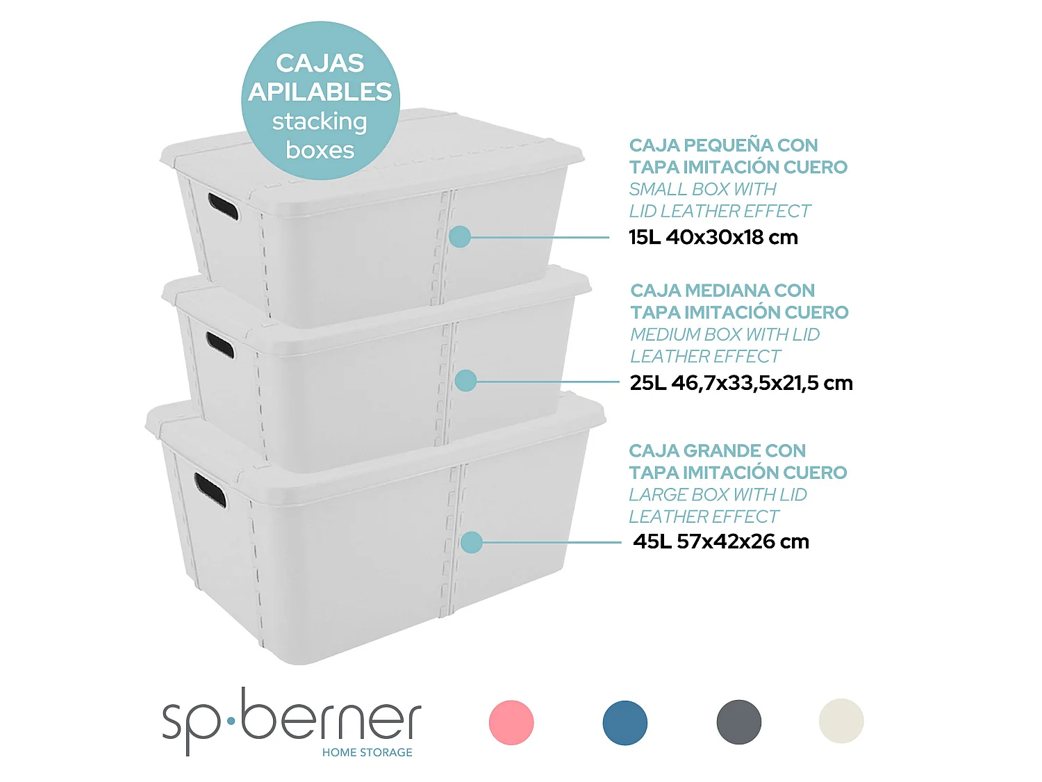 4x Boîte de rangement Life story avec couvercle petit 15l gris clair