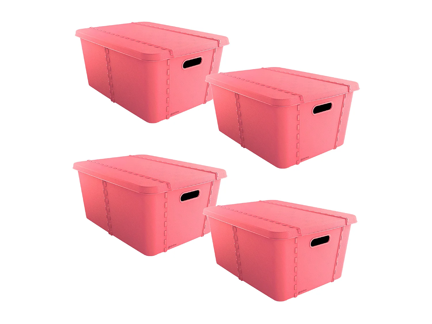 4x Boîte de rangement Life story avec couvercle petit 15l rose