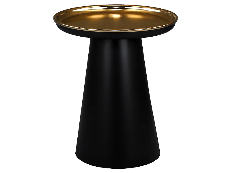 Mesa auxiliar color negro mate con bandeja dorada de metal moderna Ø 50 x 50 cm