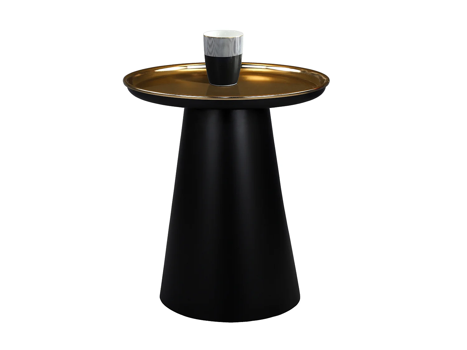 Mesa auxiliar color negro mate con bandeja dorada de metal moderna Ø 50 x 50 cm