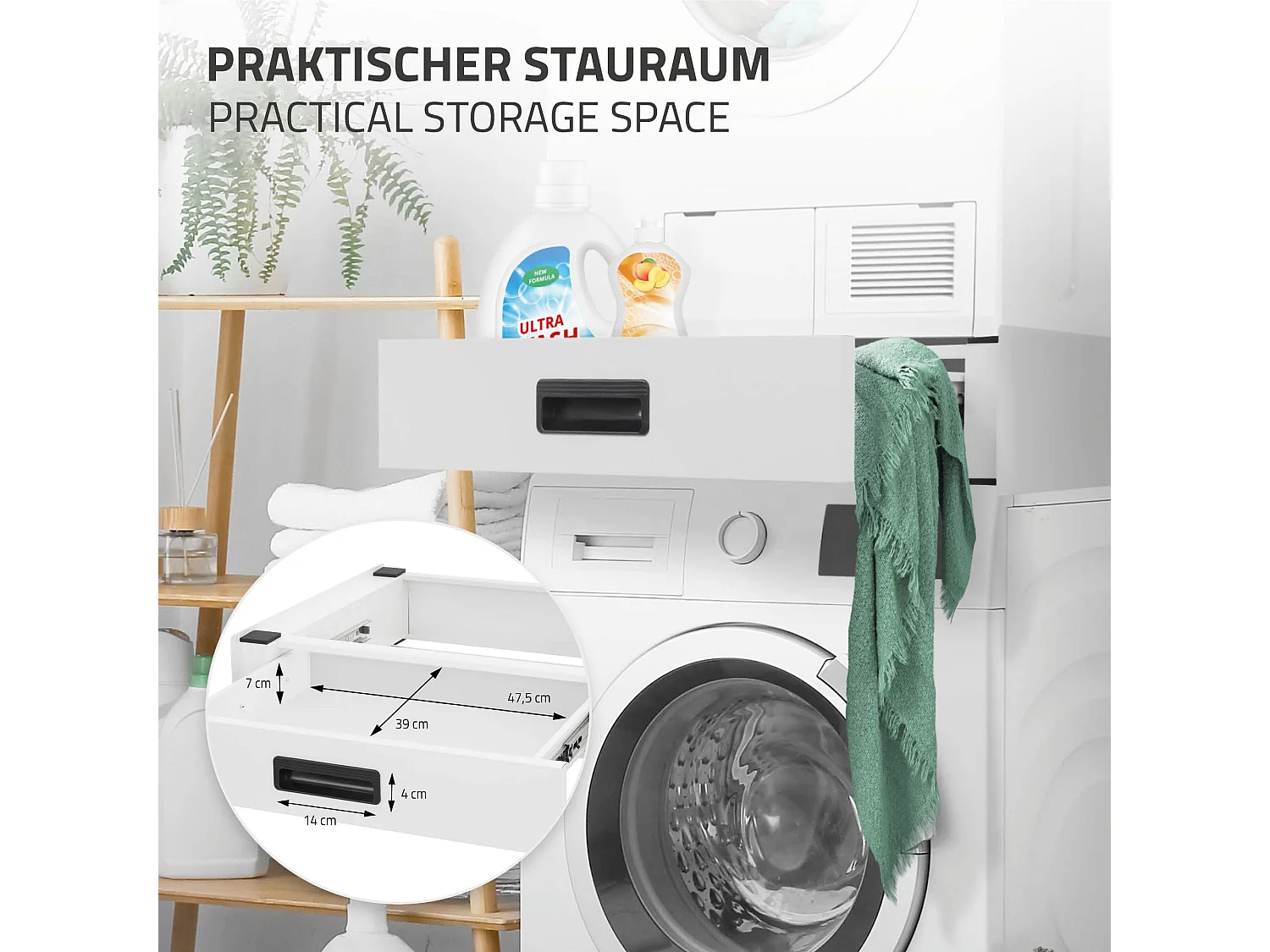 Cajón extraíble intermedio unión para lavadora y secadora blanco 54 x 60,5 cm