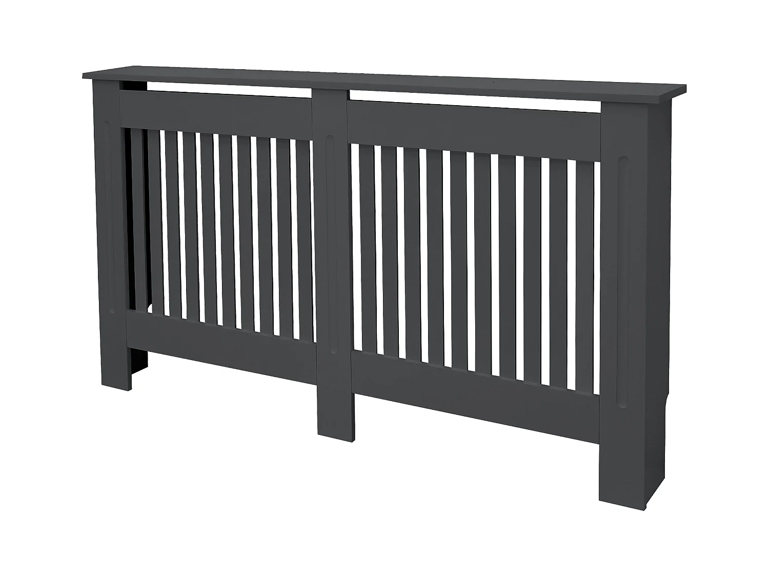 Cache-radiateur 152x19x82 cm anthracite à lattes verticales avec une surface d'étagère habillage robuste en bois MDF matériel de montage mural inclus