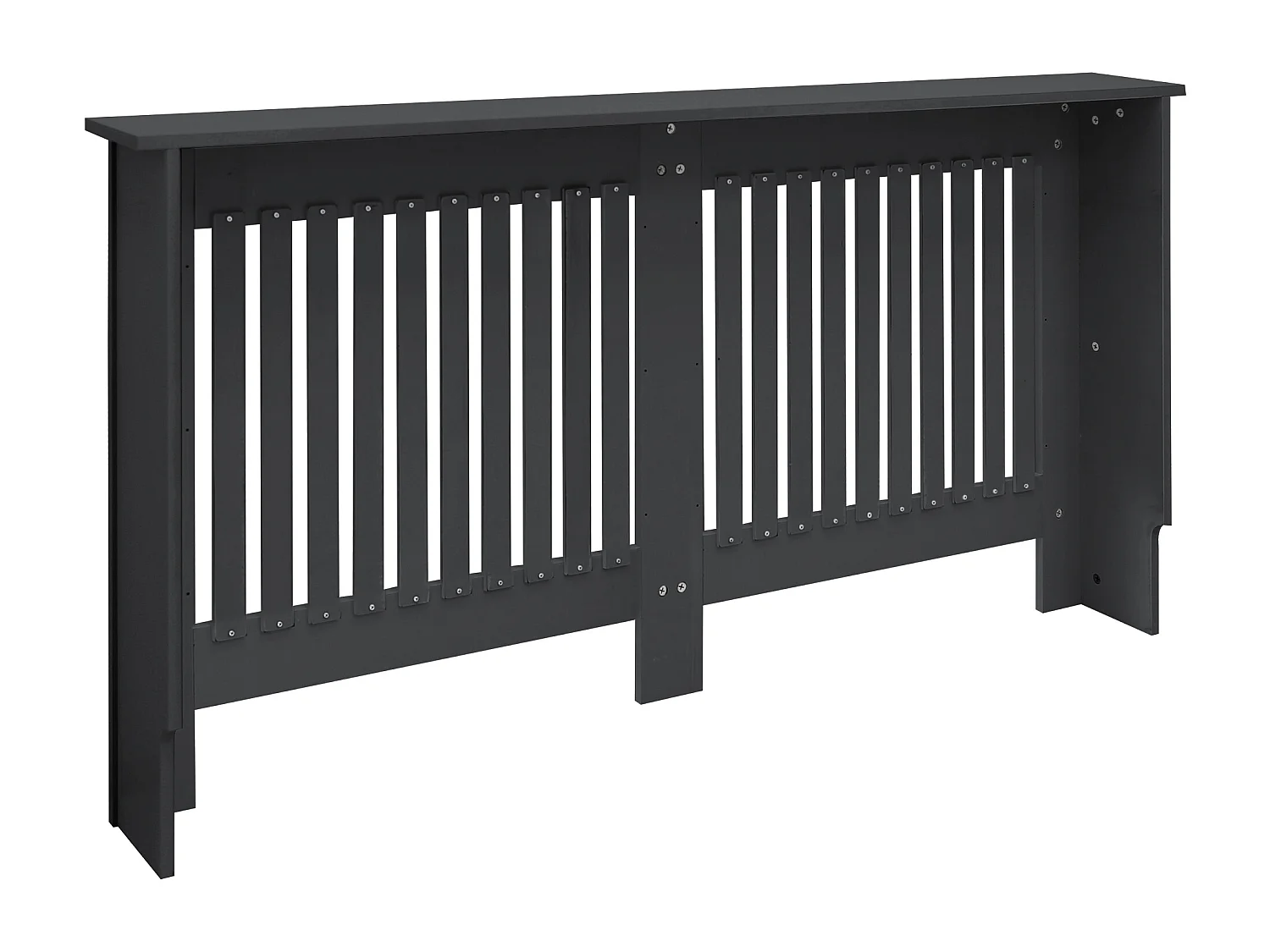 ECD Germany Copritermosifone in legno MDF laccato antracite 152x19x82 cm con design a doghe verticali piano d'appoggio copertura protettiva radiatore