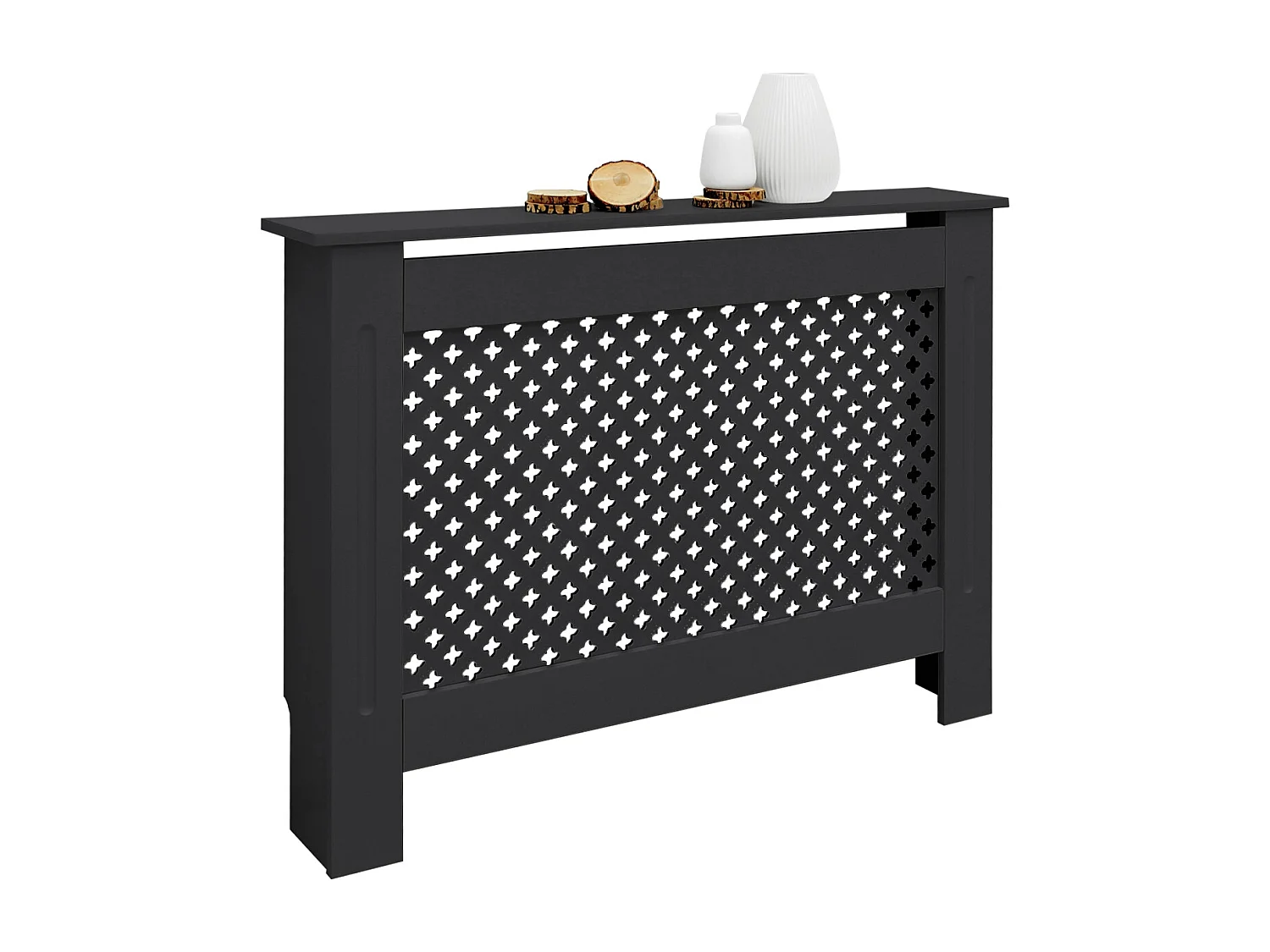 ECD Germany Cubierta para radiador 112x19x82 cm MDF lacado antracita diseño nido de abejas mueble rústico con acabado mate para calefacción de pared