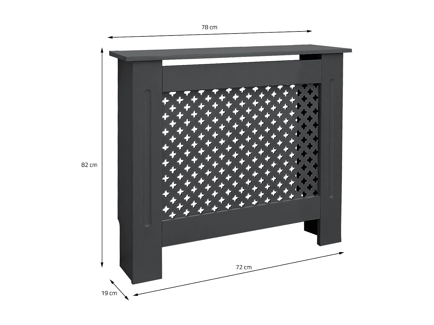 Cache-radiateur 78x19x82 cm anthracite à lattes croisées avec une surface d'étagère habillage robuste en bois MDF matériel de montage mural inclus