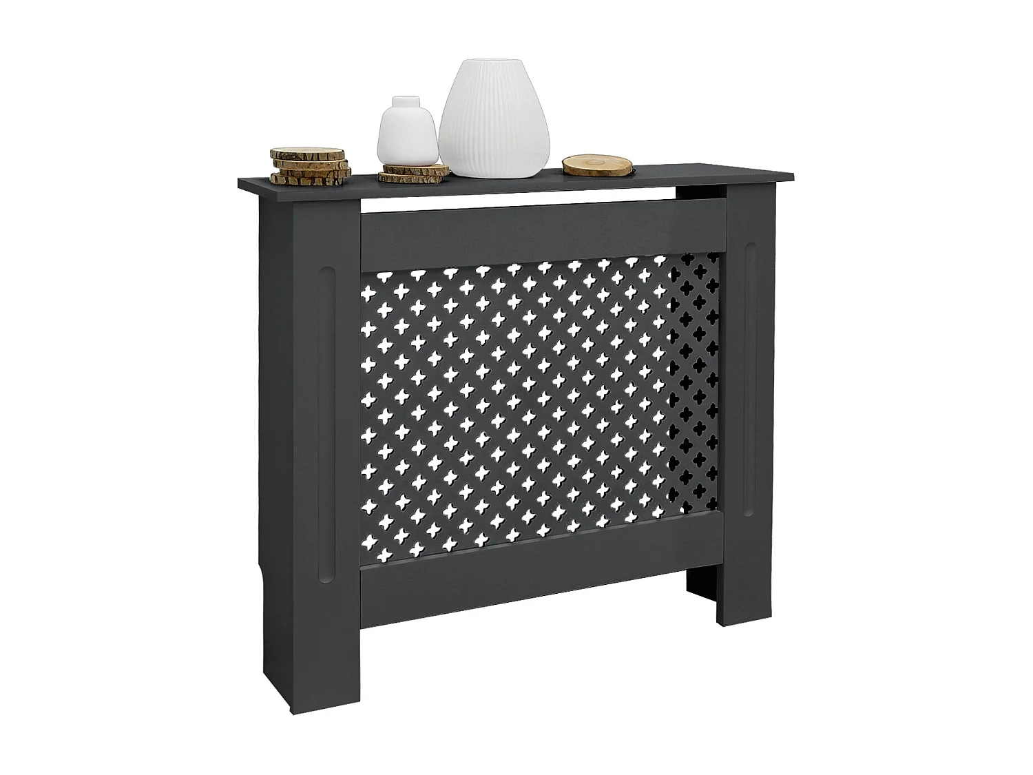 ECD Germany Copritermosifone in legno MDF laccato antracite 78x19x82 cm con motivo a nido d'ape piano d'appoggio copertura protettiva per radiatore