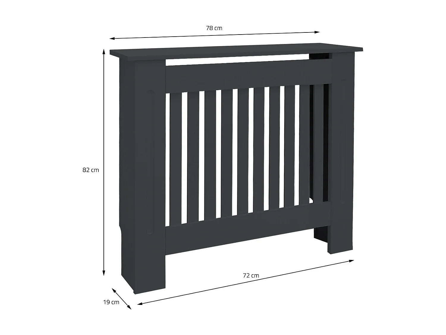 Cache-radiateur 78x19x82 cm anthracite à lattes verticales avec une surface d'étagère habillage robuste en bois MDF matériel de montage mural inclus
