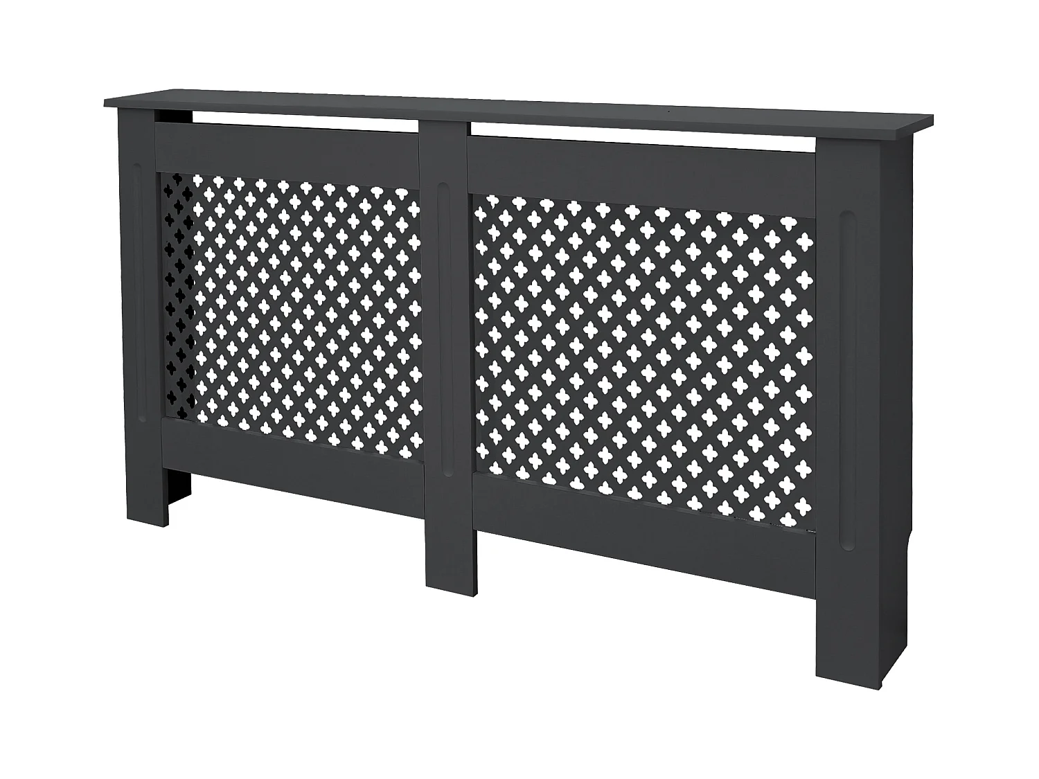 Cache-radiateur 152x19x82 cm anthracite à lattes croisées avec une surface d'étagère habillage robuste en bois MDF matériel de montage mural inclus