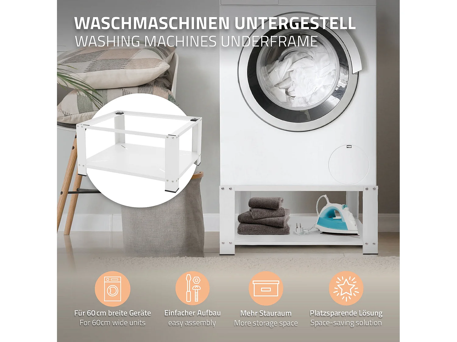 Base universale con ripiano per lavatrice e asciugatrice portata 150 kg bianco