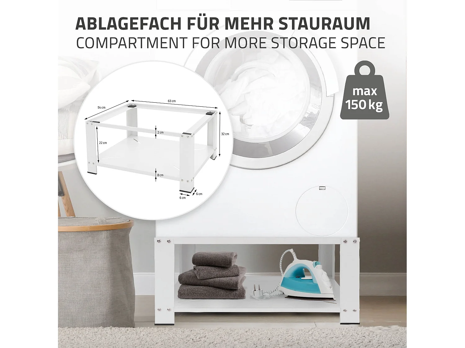 Base universale con ripiano per lavatrice e asciugatrice portata 150 kg bianco