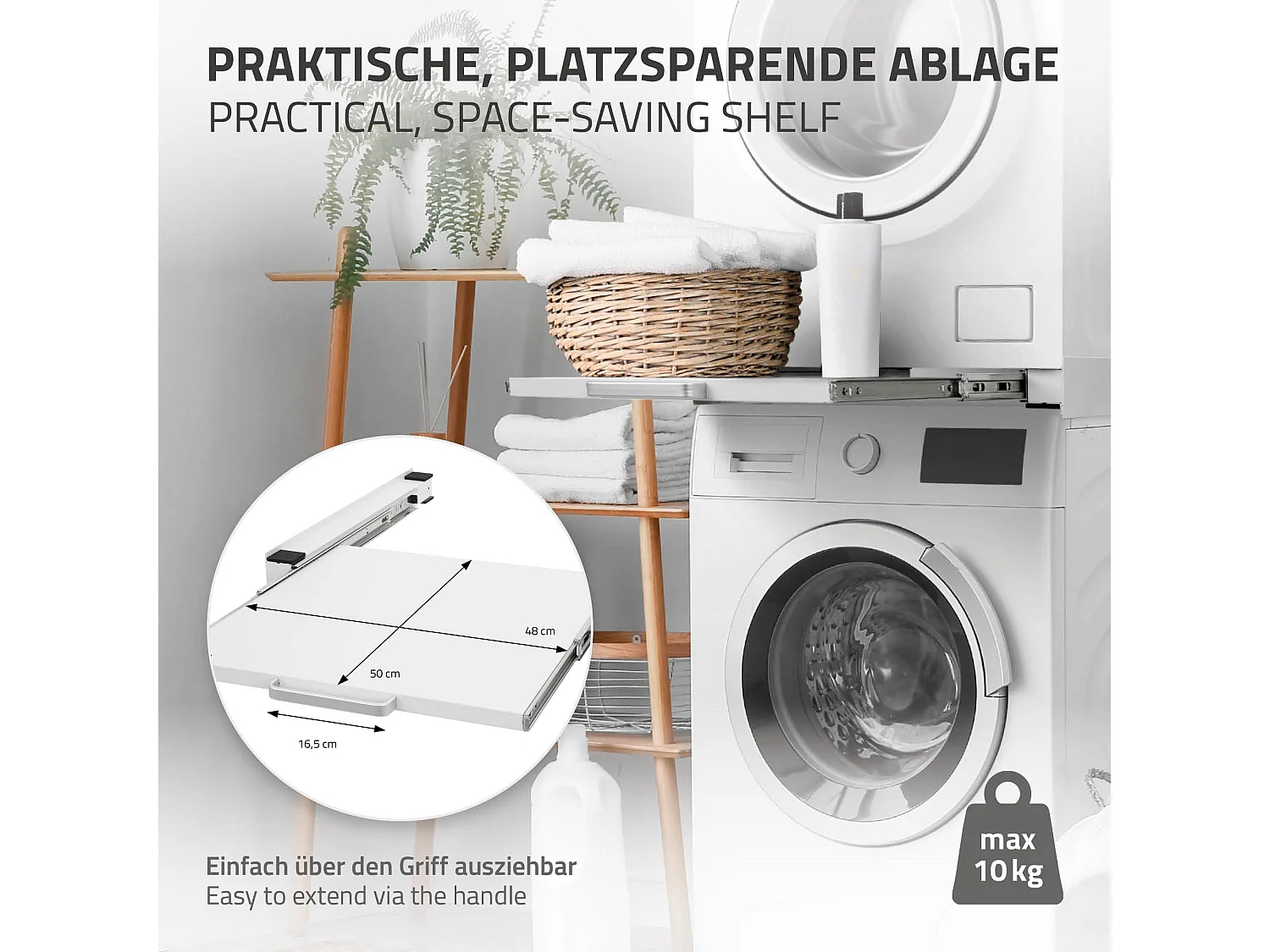 Ripiano estraibile lavatrice asciugatrice base telaio intermedio 60x60 cm bianco