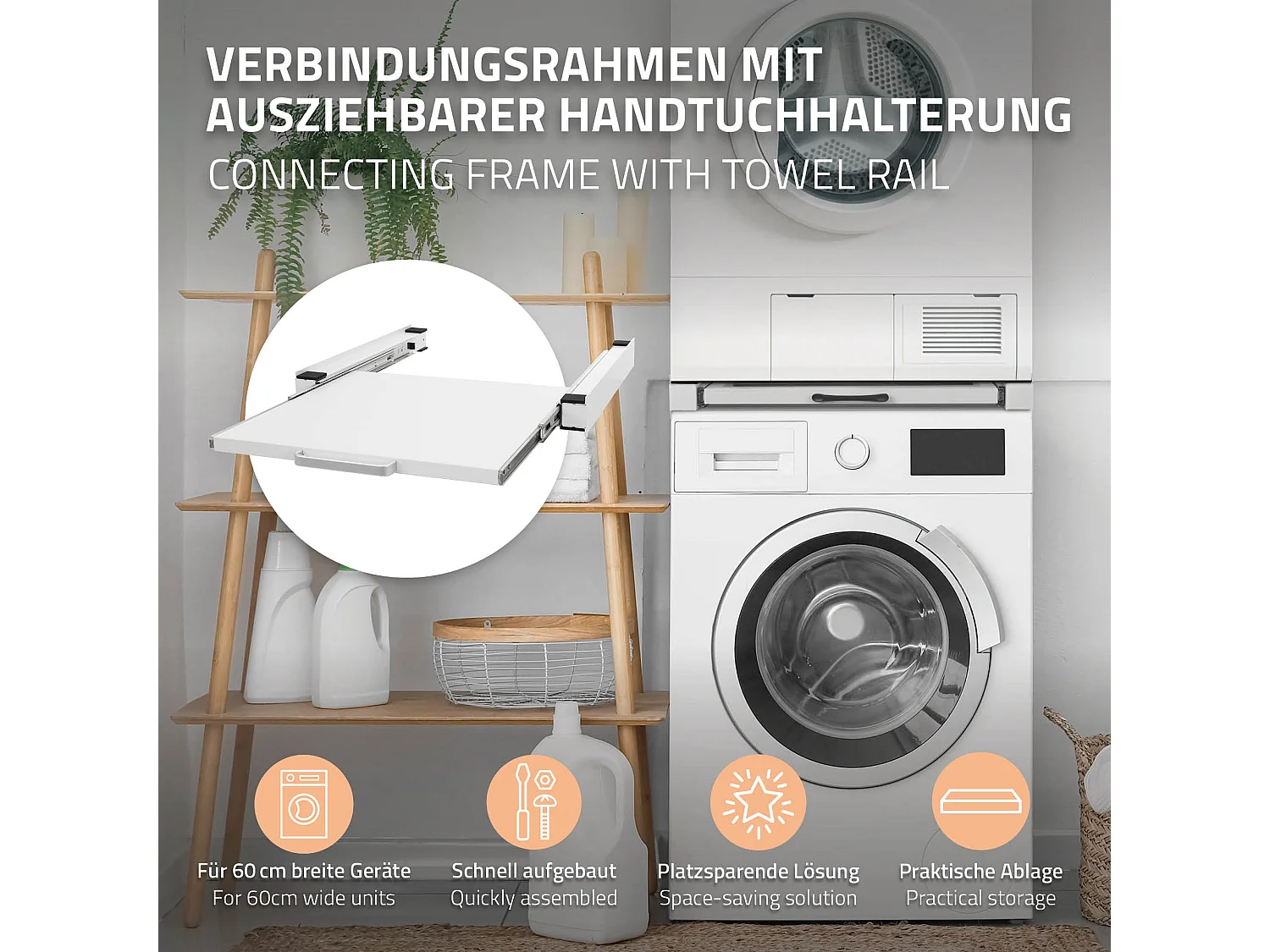 Ripiano estraibile lavatrice asciugatrice base telaio intermedio 60x60 cm bianco