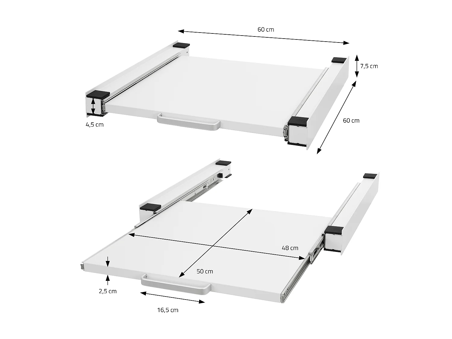 Estante extraíble intermedio entre lavadora y secadora blanco 60 x 60 cm con asa