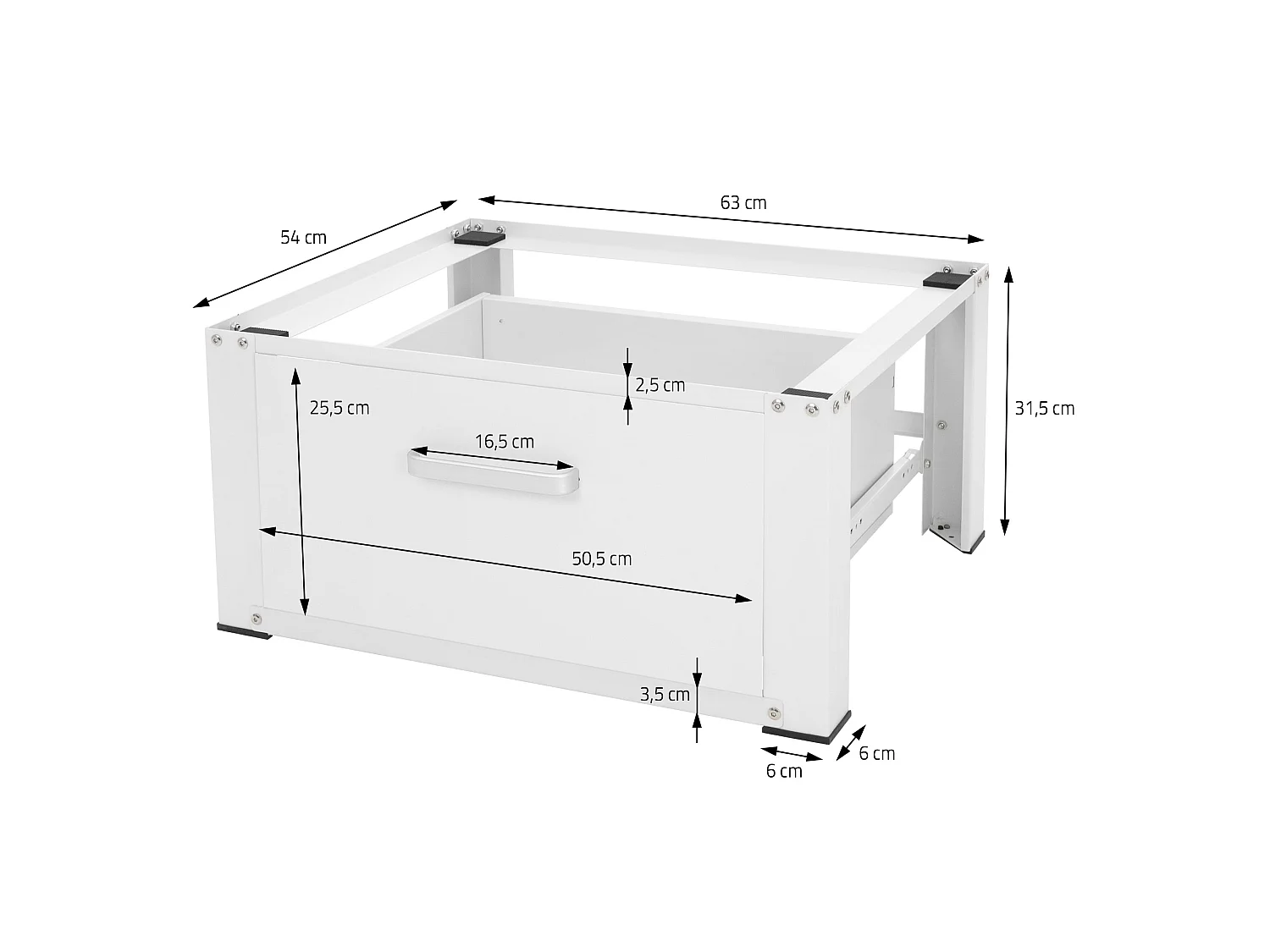 Soporte de elevación para lavadora o secadora con cajón blanco 54 x 63 x 31 cm