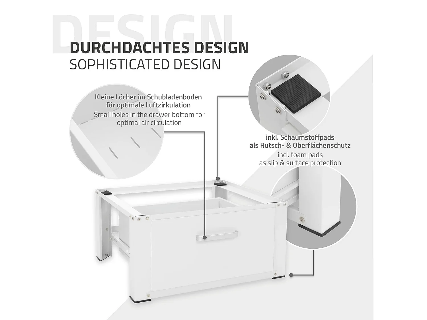 Base universale con cassetto per lavatrice e asciugatrice portata 150 kg bianco