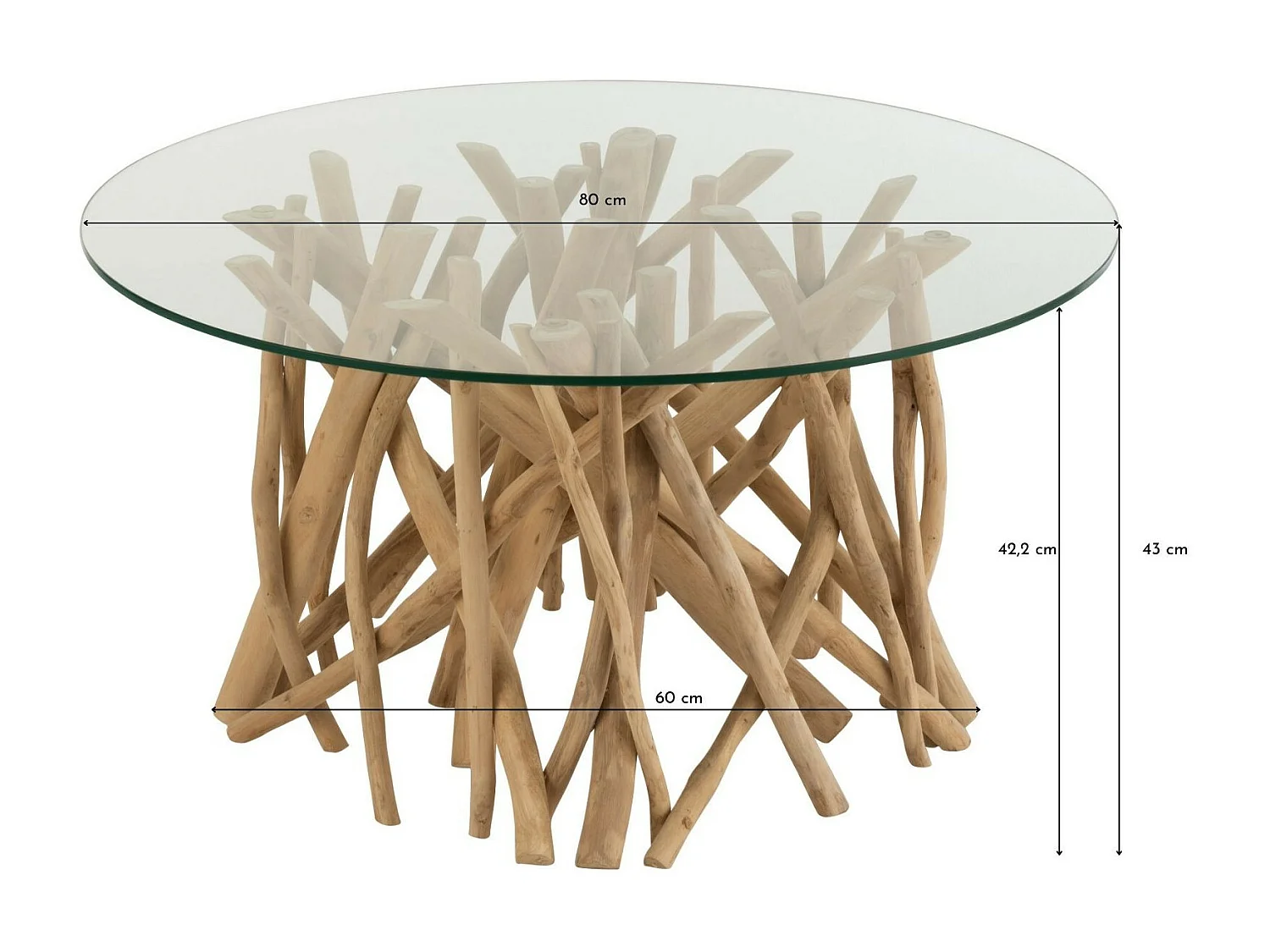 Table Basse en Teck "Driftwood" 63cm Naturel
