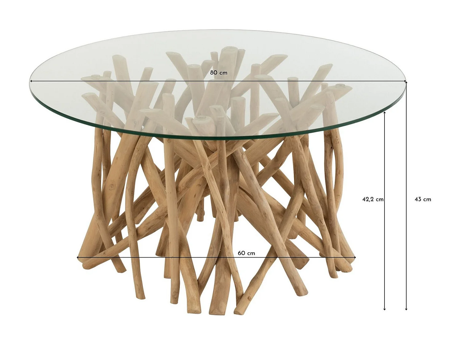 Charles salontafel met takken van natuurlijk teakhout D 63 cm