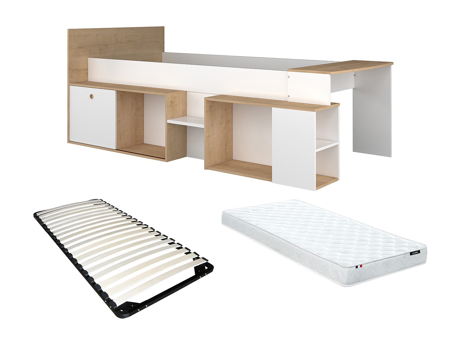 Kombibett 90 x 200 cm mit Schreibtisch & Stauraum + Lattenrost + Matratze - günstig online kaufen