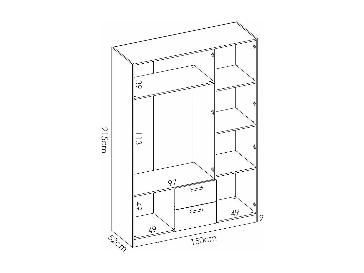 Armario Maxi 3 puertas y 2 cajones Roble Natural