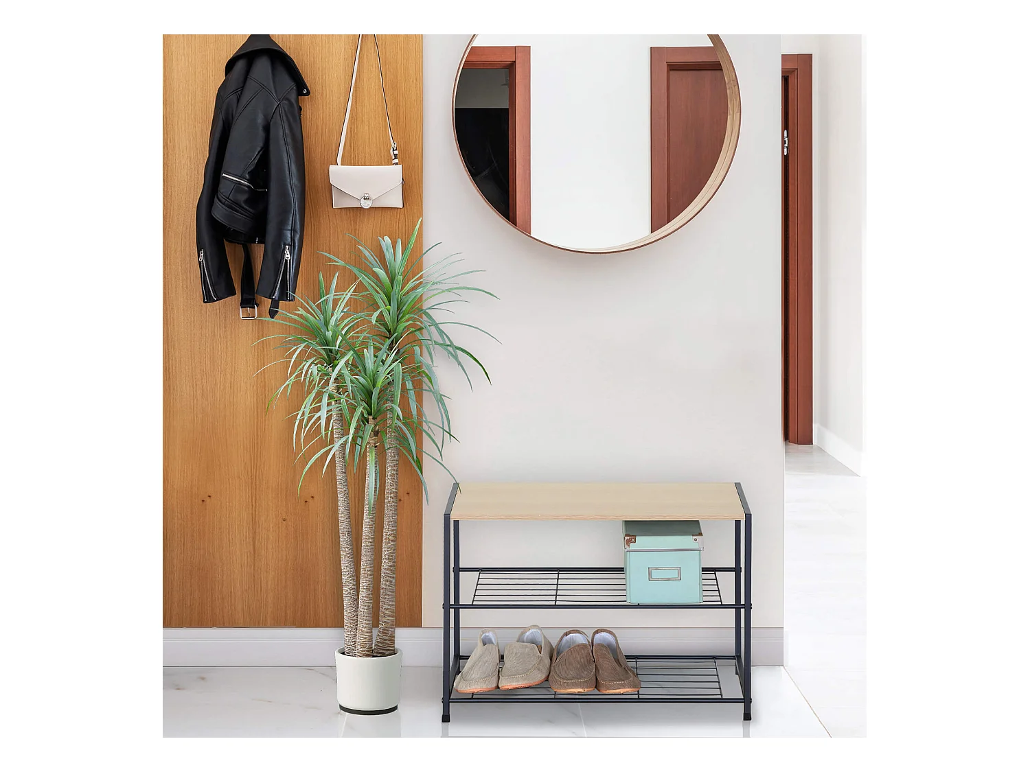 Rangement de Chaussures en Métal pour Entrée avec 3 Etagères