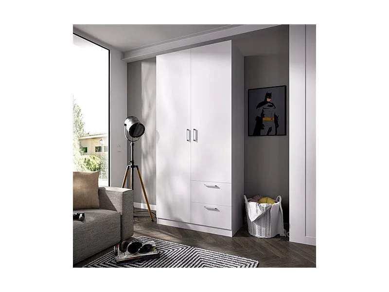 Armario Maxi 2 puertas abatibles con 2 cajones blanco 215x100x52 cm