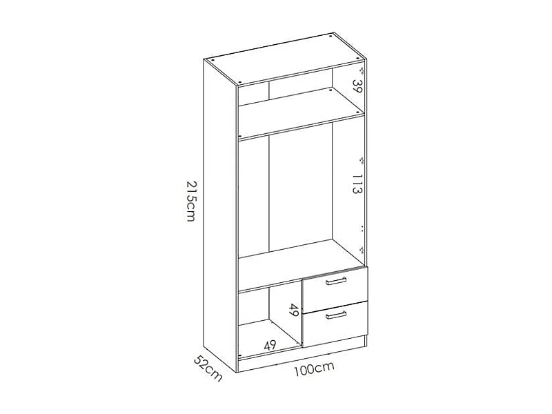Armario Maxi 2 puertas abatibles con 2 cajones blanco 215x100x52 cm