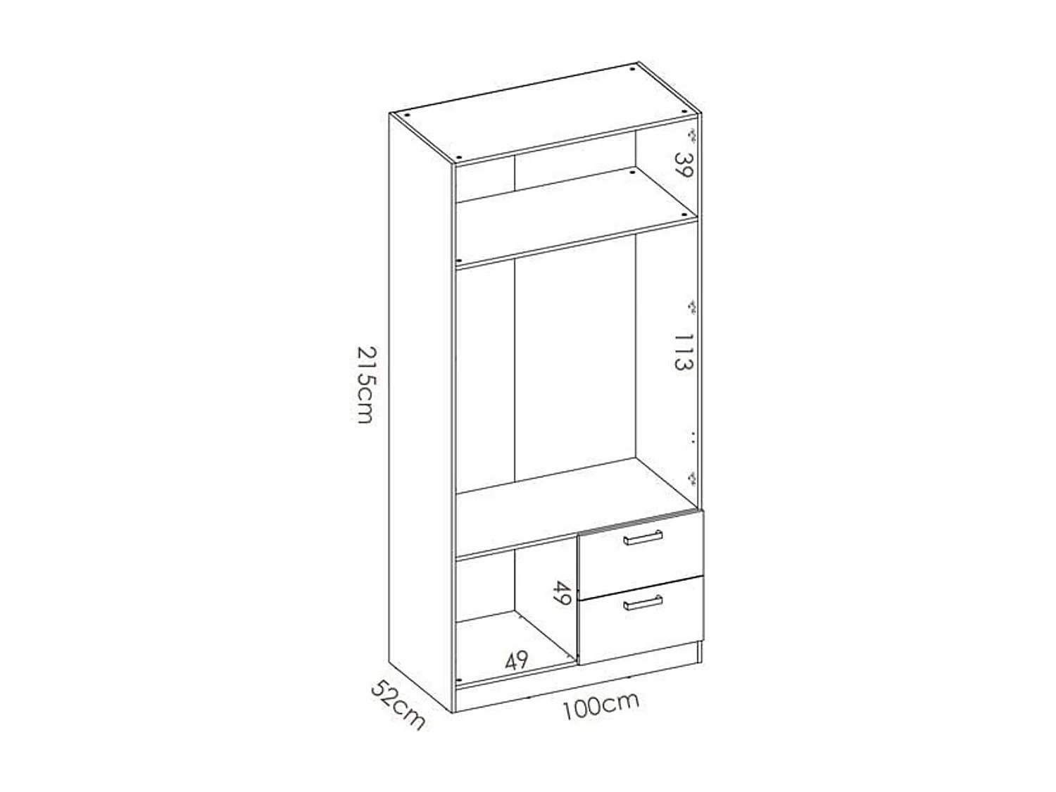 Armario Maxi 2 puertas abatibles con 2 cajones blanco 215x100x52 cm