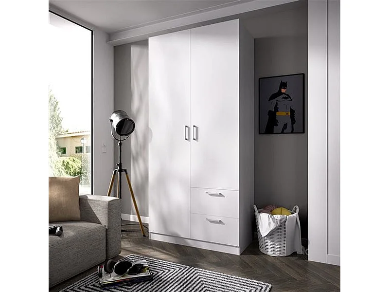 Armario Maxi 2 puertas abatibles con 2 cajones blanco 215x100x52 cm