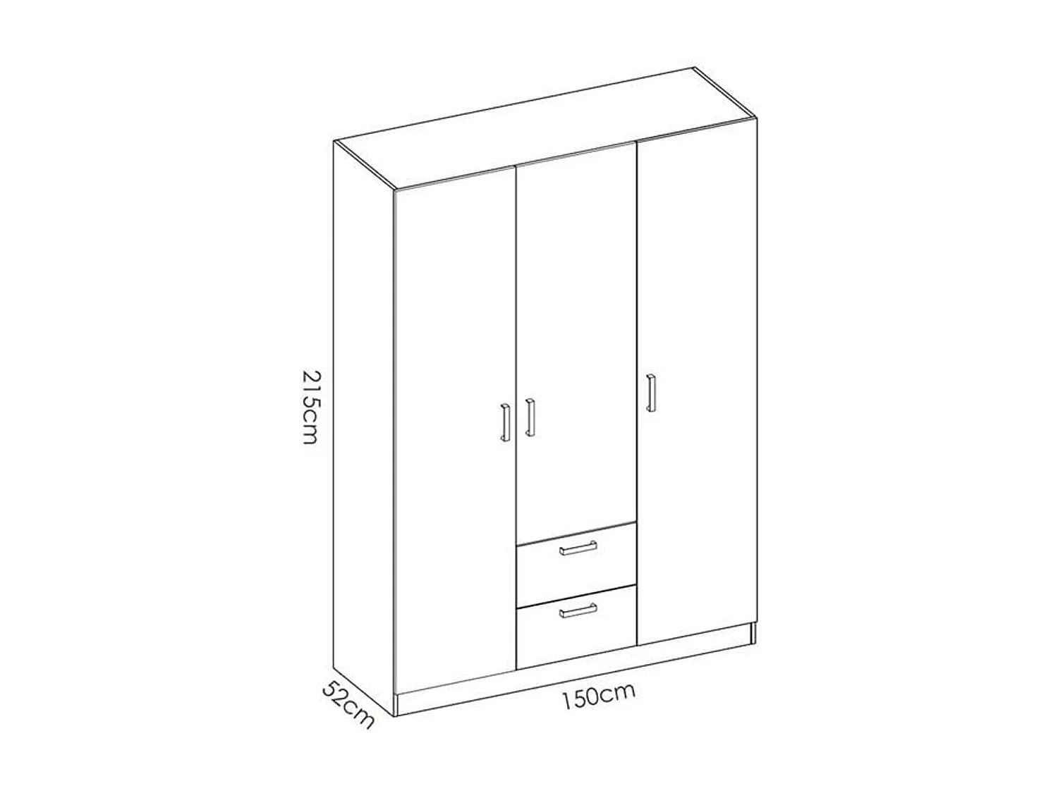 Armario Maxi 3 puertas+2 cajones blanco 215x150x52 cm