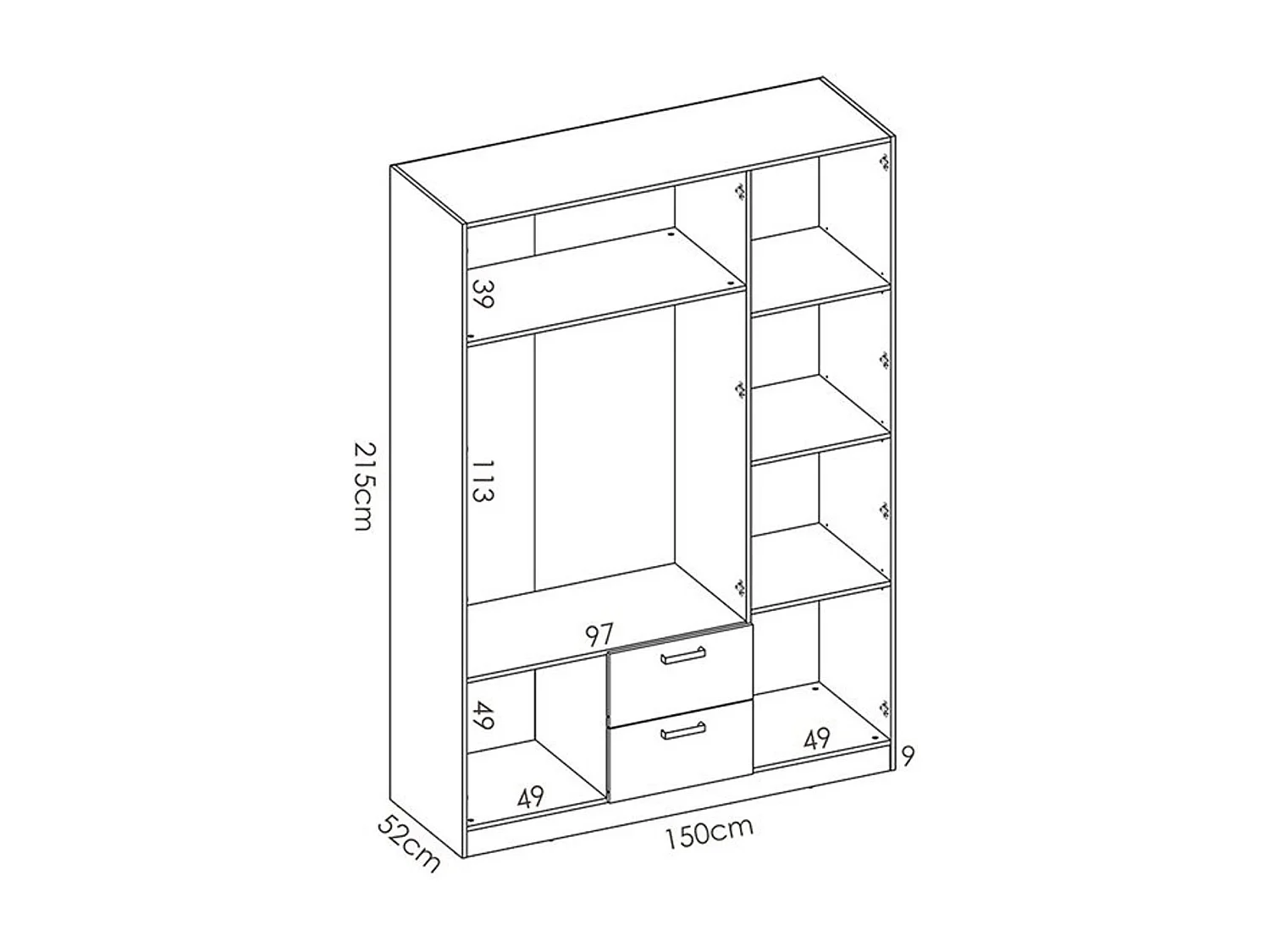 Armario Maxi 3 puertas+2 cajones blanco 215x150x52 cm