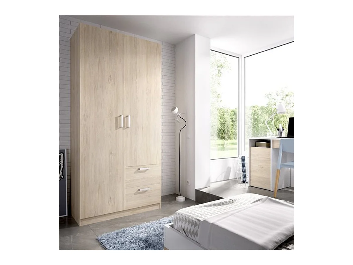 Armario Maxi 2 puertas abatibles con 2 cajones natural 215x100x52 cm