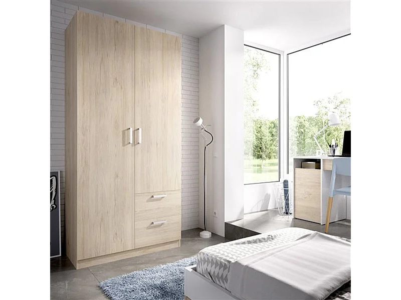 Armario Maxi 2 puertas abatibles con 2 cajones natural 215x100x52 cm