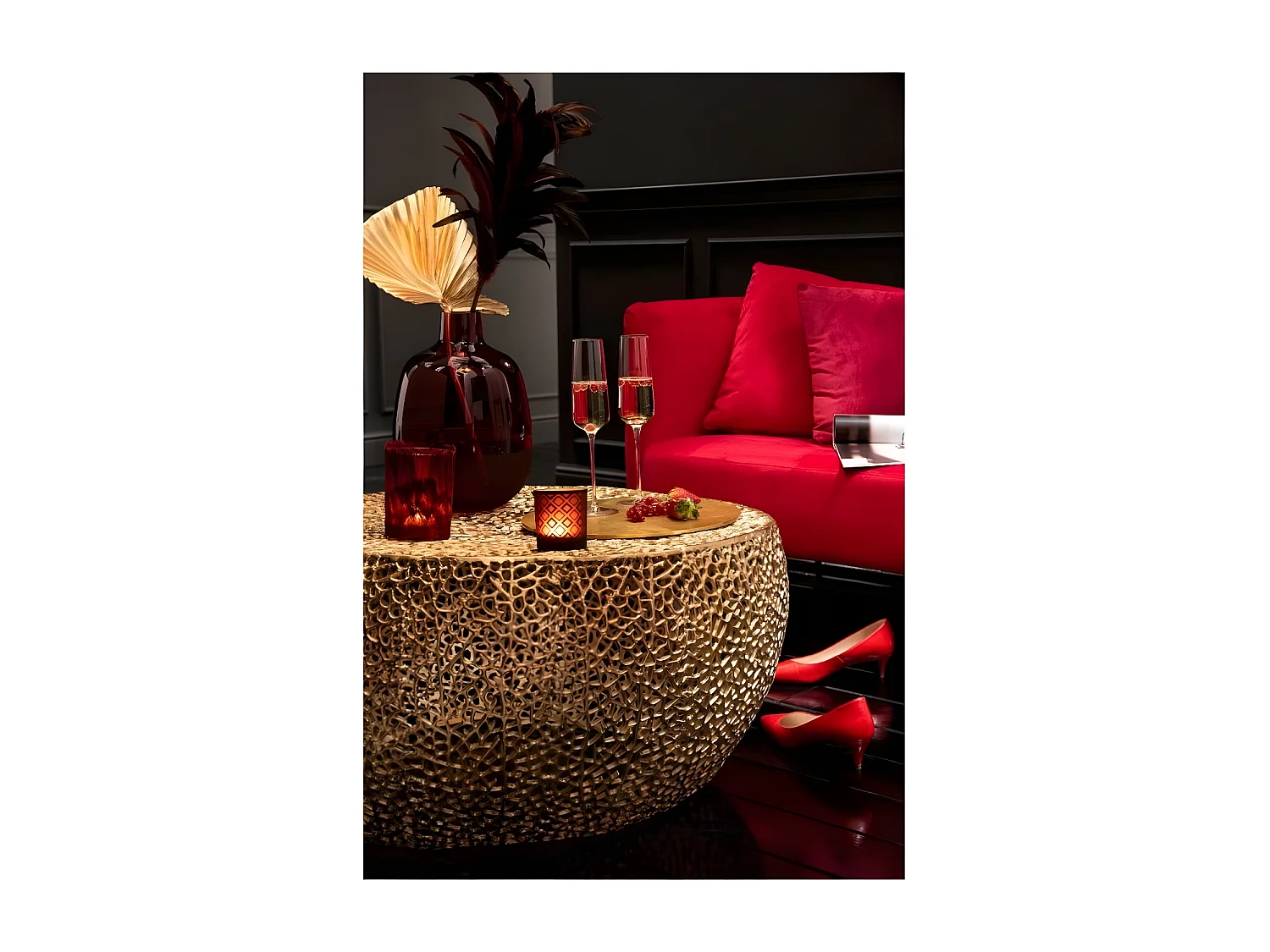 Table Basse Design "Corail" 114cm Or