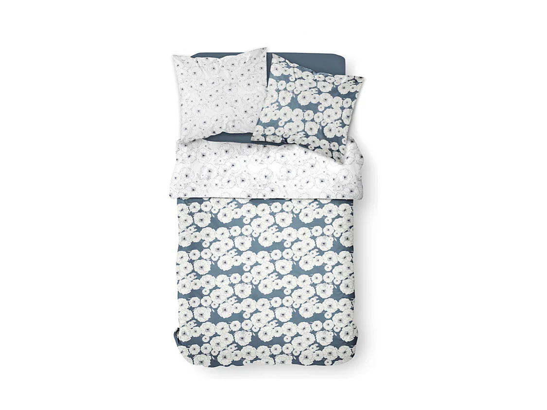 Parure de lit Sunshine - 2 personnes - 220 x 240 cm - 100% coton - Blanc Motif Floral -