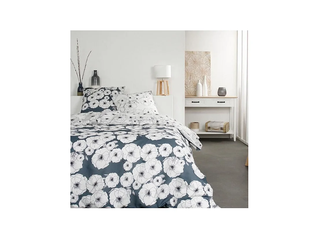 Parure de lit Sunshine - 2 personnes - 220 x 240 cm - 100% coton - Blanc Motif Floral -