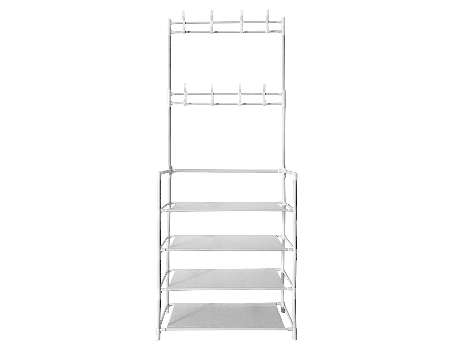 Appendiabiti da ingresso in metallo Nyana Home 155x60x28cm, 4 ripiani, 8 grucce Bianco