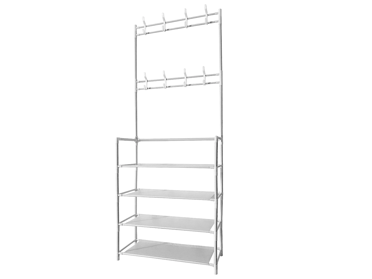 Appendiabiti da ingresso in metallo Nyana Home 155x60x28cm, 4 ripiani, 8 grucce Bianco