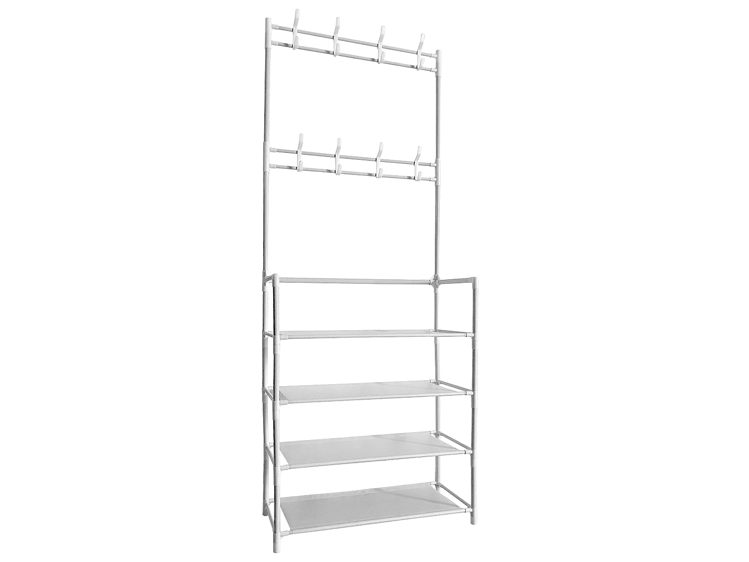 Appendiabiti da ingresso in metallo Nyana Home 155x60x28cm, 4 ripiani, 8 grucce Bianco