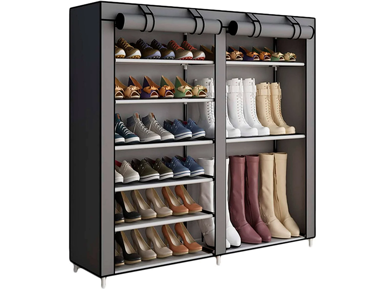 Armario Zapatero Tela para Zapatos y Botas con Puertas Cremallera 110x120x30 cm