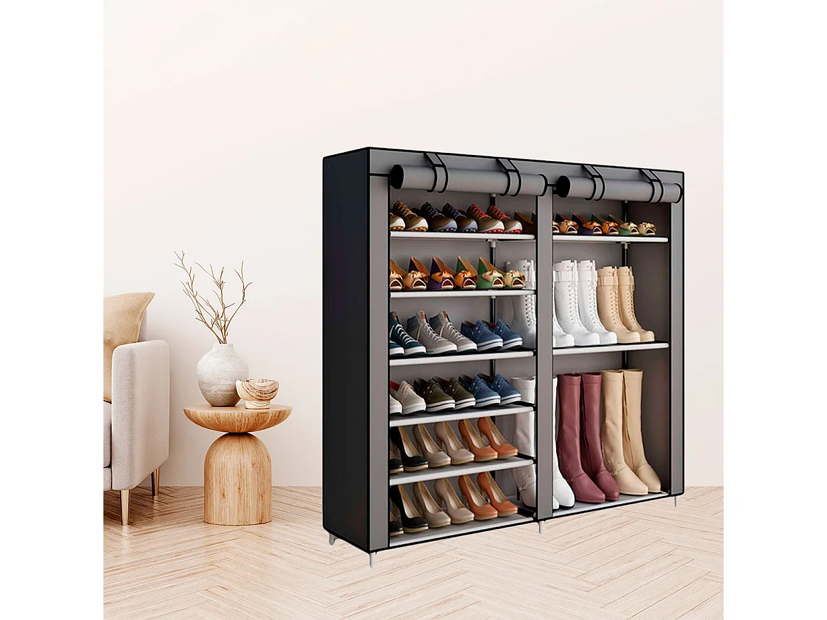 Armario Zapatero Tela para Zapatos y Botas con Puertas Cremallera 110x120x30 cm