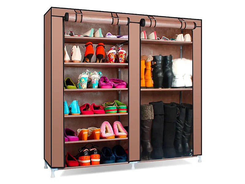 Armadio Scarpiera in tessuto per stivali e escarpe con anta con cerniera 110x120x30 cm (Marrone)