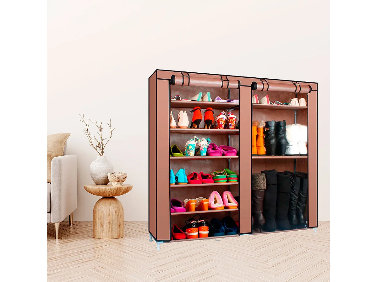 Armadio Scarpiera in tessuto per stivali e escarpe con anta con cerniera 110x120x30 cm (Marrone)