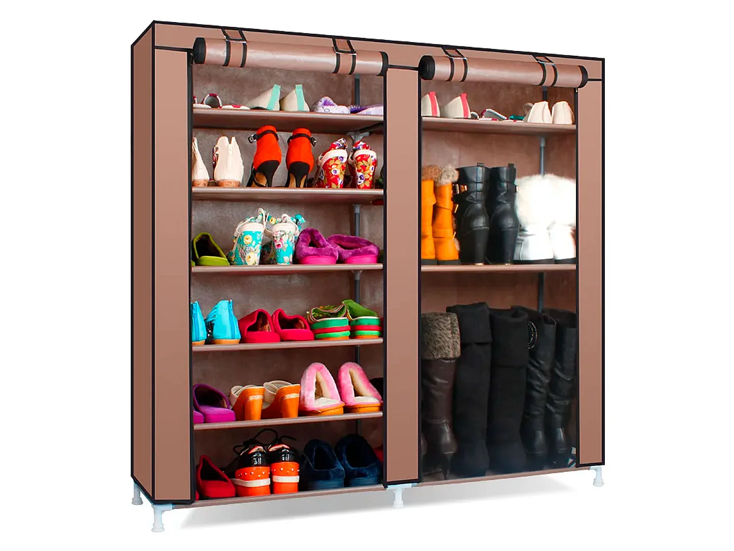 Armadio Scarpiera in tessuto per stivali e escarpe con anta con cerniera 110x120x30 cm (Marrone)