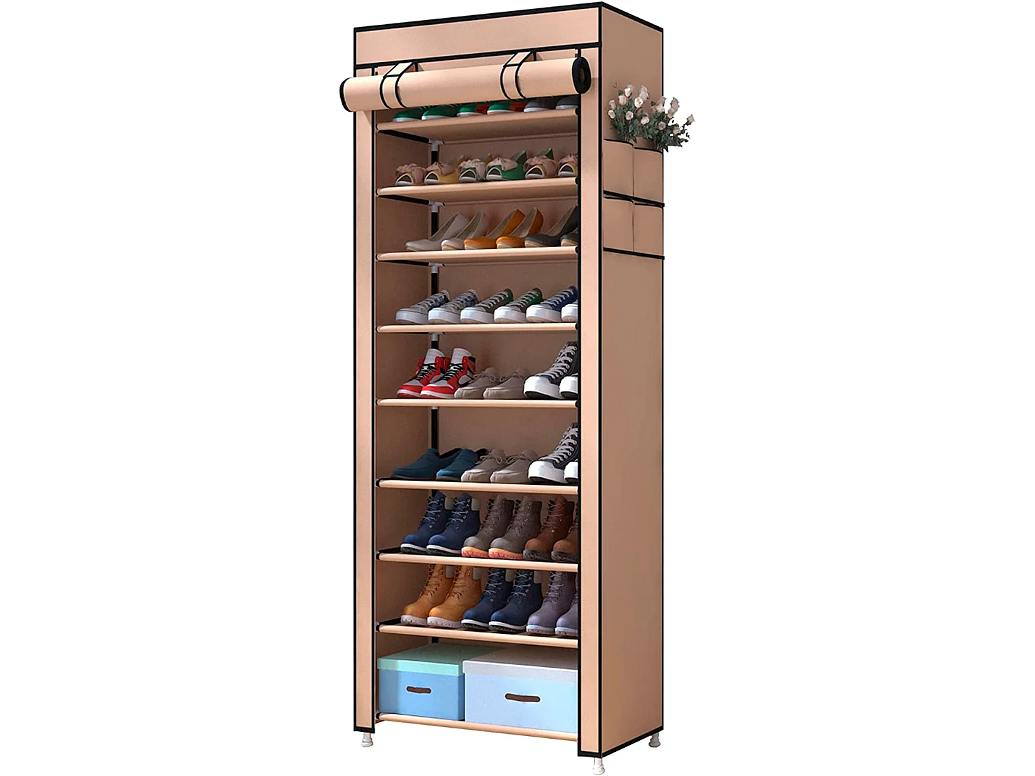 Armario Zapatero Tela para Zapatos con Puerta con Cremallera y Bolsillos Laterales 160x88x30 cm 27 pares