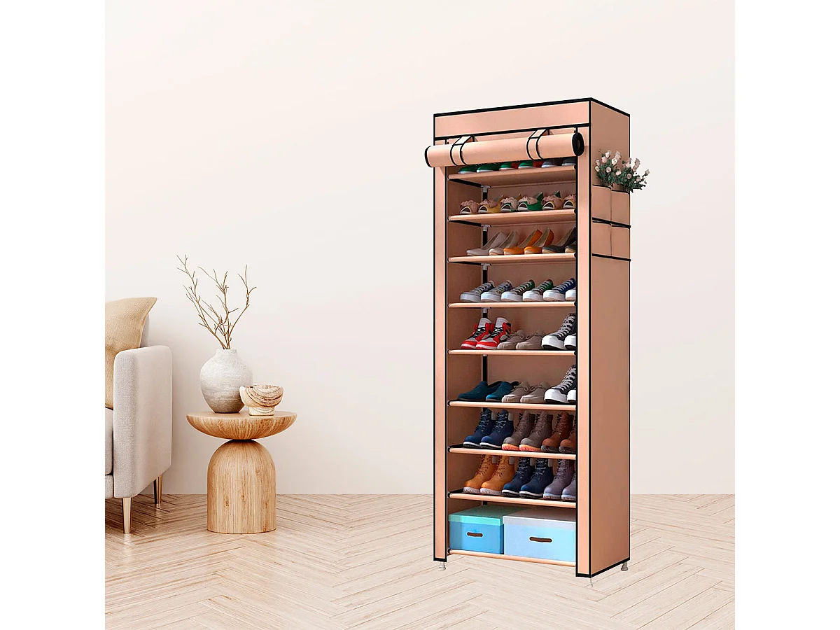 Armario Zapatero Tela para Zapatos con Puerta con Cremallera y Bolsillos Laterales 160x88x30 cm 27 pares