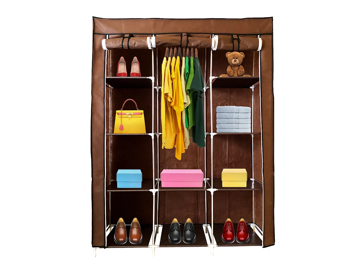 Armadio Vestiario In Tessuto Con Ante Con Cerniera Nyana Home Misure 170x130x45cm Marrone